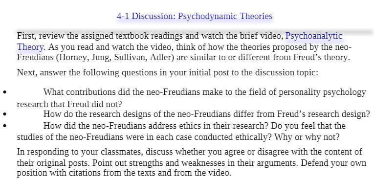 PSY 216 PSY216 PSY/216 4-1 Discussion.docx - 4-1 Discussion Psychodynamic Theories
