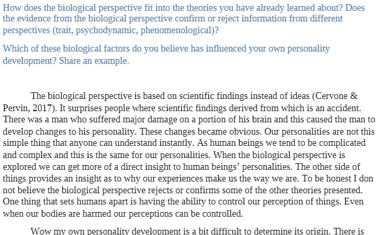 PSY 216 PSY216 PSY/216 6-1 Discussion.docx - How does the biological perspective fit into the theories