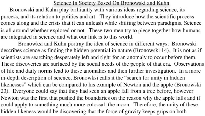 COR 210 COR210 COR/210 Science In Society Based On Bronowski and Kuhn