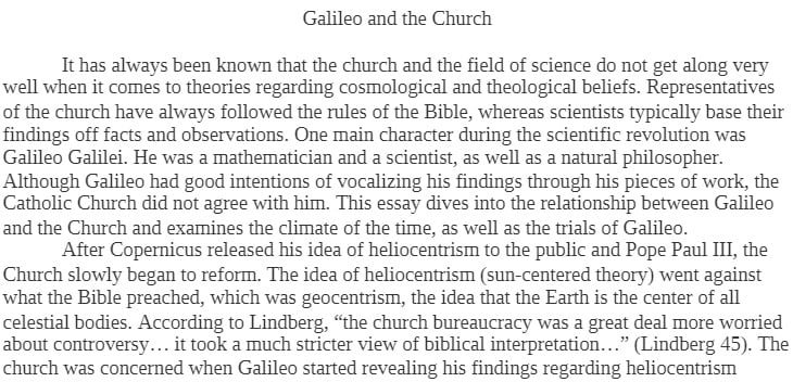 COR 210 COR210 COR/210 Scientific Revolutions Galileo and the Church Essay