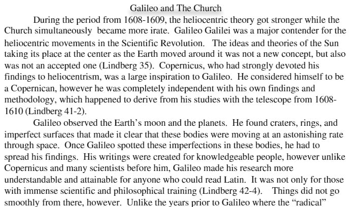 COR 210 COR210 COR/210 Scientific Revolutions Galileo Essay
