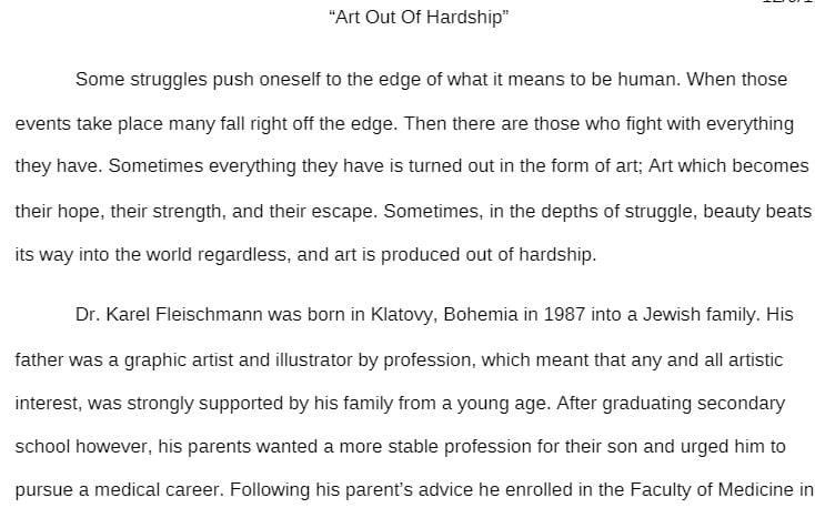 COR 220 COR220 COR/220 Aesthetic Expressions Art Out Of Hardship Final Essay