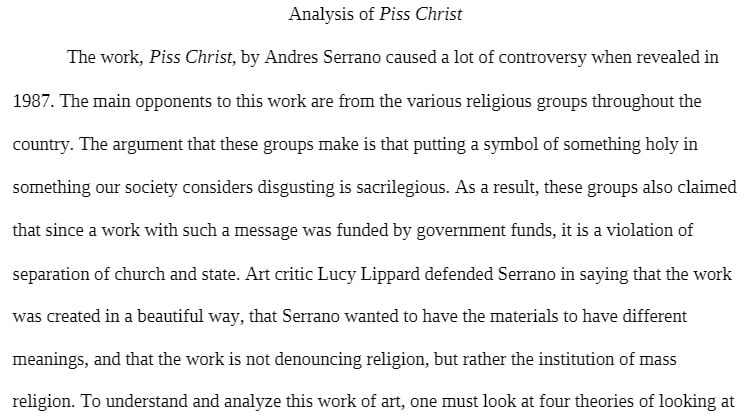 COR 220 COR220 COR/220 Aesthetic Expressions Piss Christ Essay