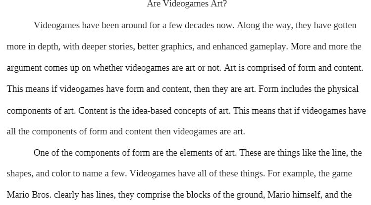 COR 125 COR125 COR/125 Rhetoric 1 Videogames as Art Essay