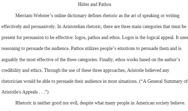 COR 115 COR115 COR/115 Rhetoric Hitler and Pathos Essay