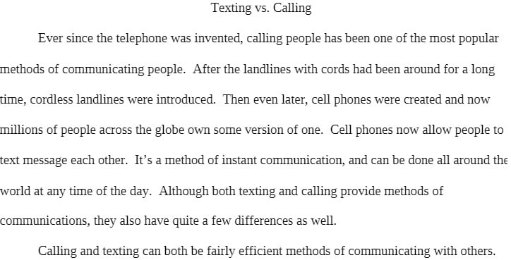 COR 115 COR115 COR/115 Rhetoric I Texting vs Calling Essay