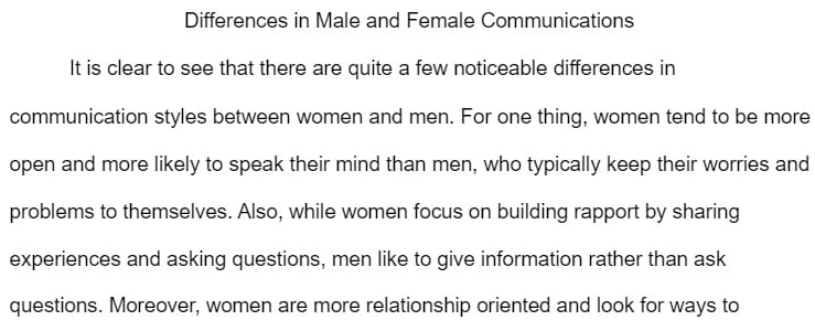 COR 115 COR115 COR/115 Rhetoric Differences In Male and Female Communications