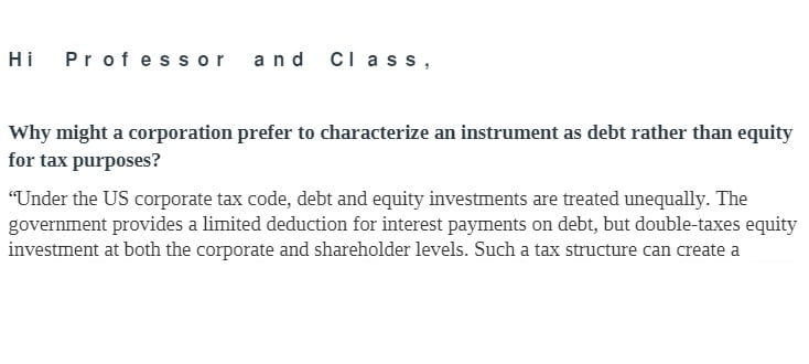ACCT 311 ACCT311 ACCT/311 Week 6 Discussion Response 1.docx - an instrument as debt rather than equity