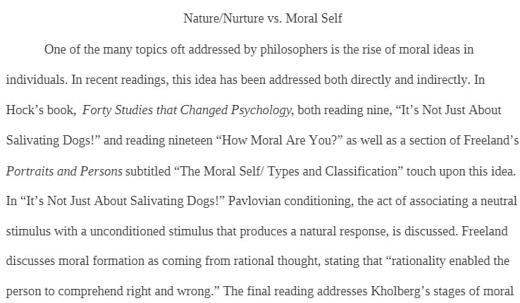 COR 110 COR110 COR/110 Concepts of the Self Moral Self Essay