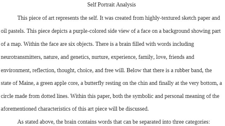 COR 110 COR110 COR/110 Concepts of the Self Self Portrait Analysis Essay