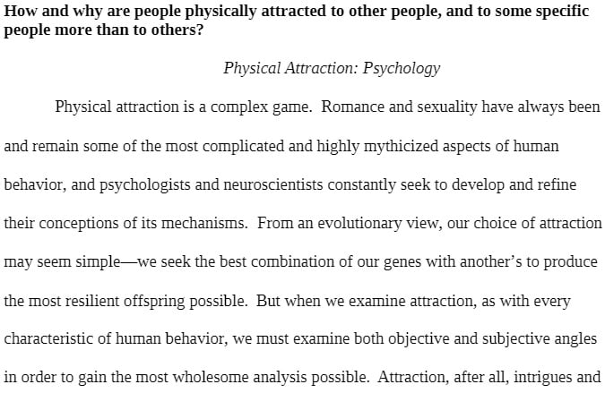 COR 110 COR110 COR/110 Concepts of the Self Physical Attraction Psychology Essay