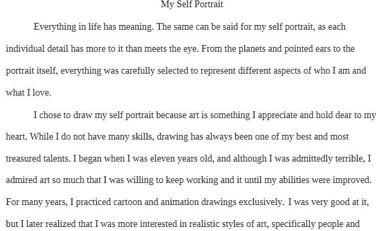 COR 110 COR110 COR/110 Concepts of the Self Self Portrait Essay