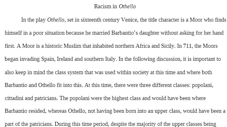 COR 110 COR110 COR/110 Concepts of the Self Racism in Othello Essay