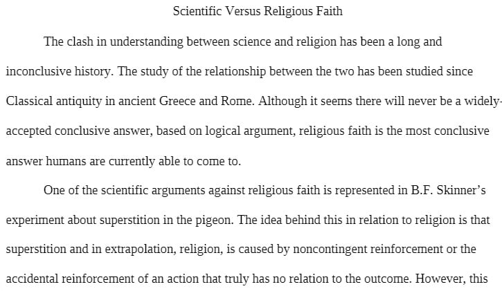 COR 110 COR110 COR/110 Concepts of the Self Scientific vs Religious Faith Essay