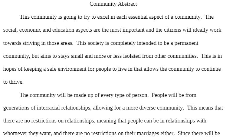 COR 110 COR110 COR/110 Concepts of the Community Community Project Abstract