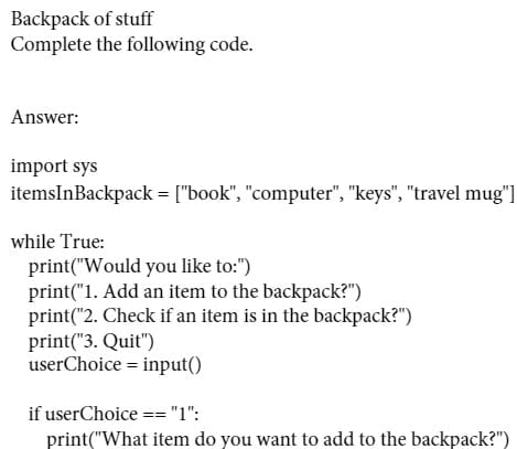 CMIT 135 CMIT135 CMIT/135 Backpack.pdf - Backpack of stuff Complete the code