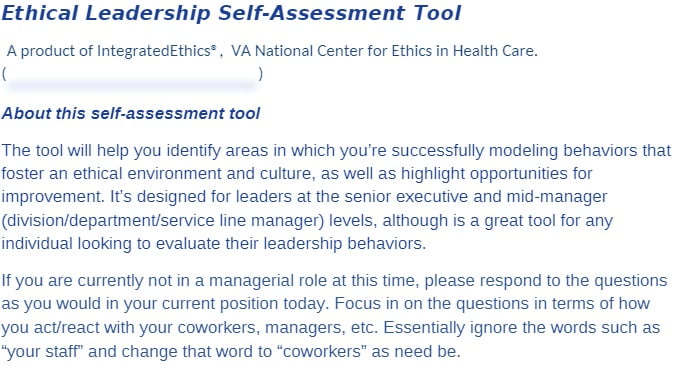 MBA 512-85 MBA512-85 MBA/512-85 Ethical Leadership Self-Assessment Tool