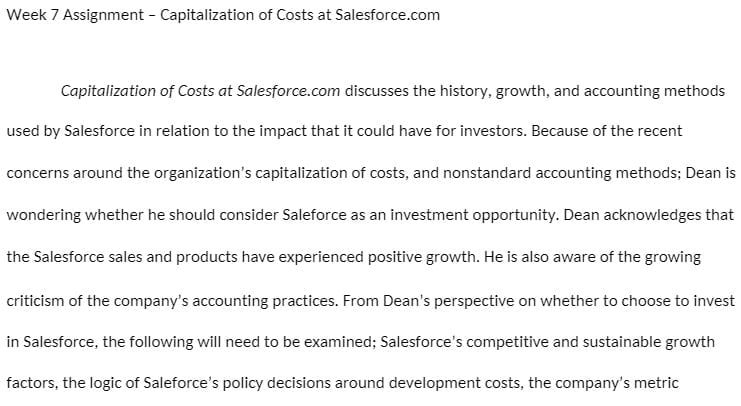 MBA 524 MBA524 MBA/524 Week 7 Assignment Capitalization of Costs at Salesforce.com.docx