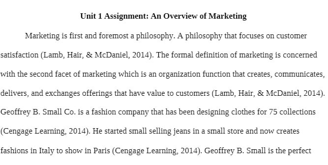 MT 219 MT219 MT/219 Unit 1 Assignment - An Overview of Marketing