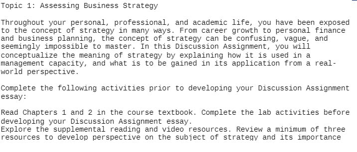MT 460 MT460 MT/460 Topic 1 - Assessing Business Strategy