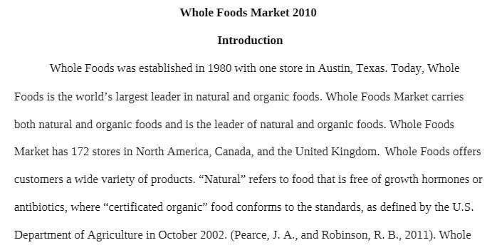 MT 460 MT460 MT/460 Unit 5 - Whole Foods Market 2010 Case Study Analysis