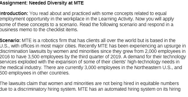 MT 203 MT203 MT/203 Unit2Assignment - Needed Diversity at MTE