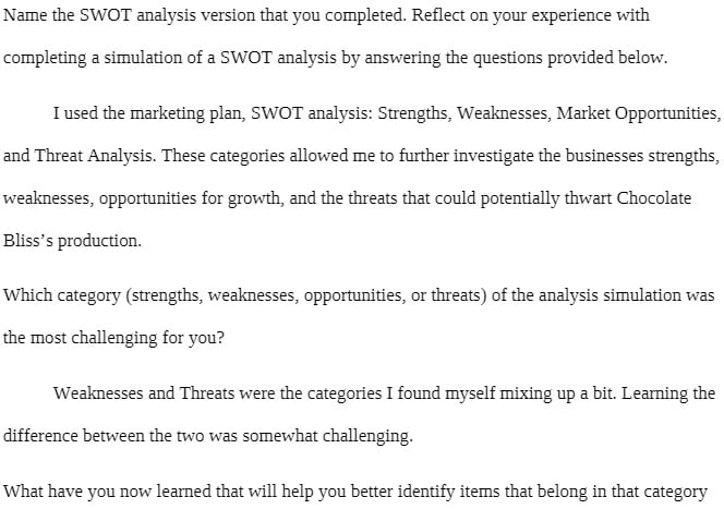 BUSINESS 101 BUSINESS101 SWOT Analysis Reflections - Everest College