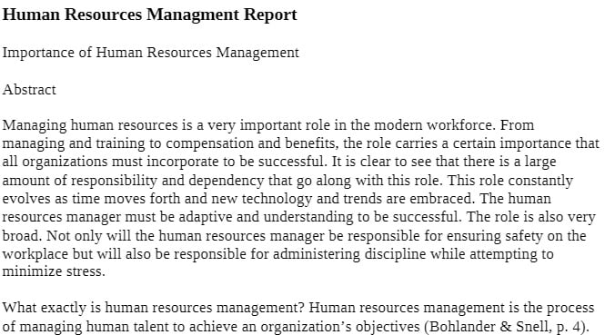 MAN 2300 MAN2300 Human Resources Managment Report - Everest College