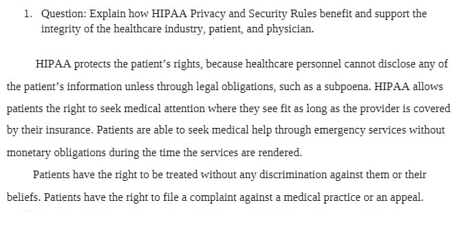 HS 210 HS210 HS/210 HIPAA and the Patient Bill of Rights