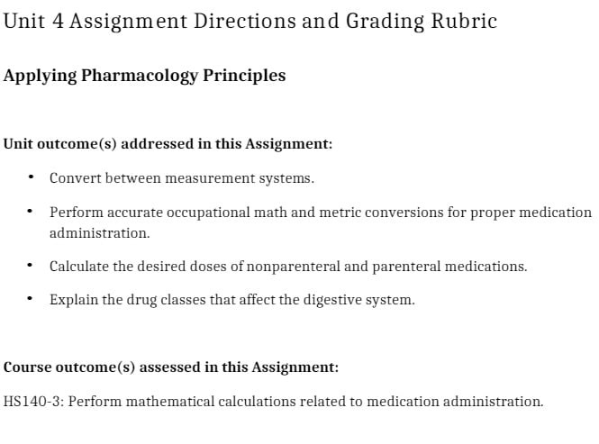 HS 140 HS140 HS/140 Unit 4 Assignment Directions and Grading Rubric