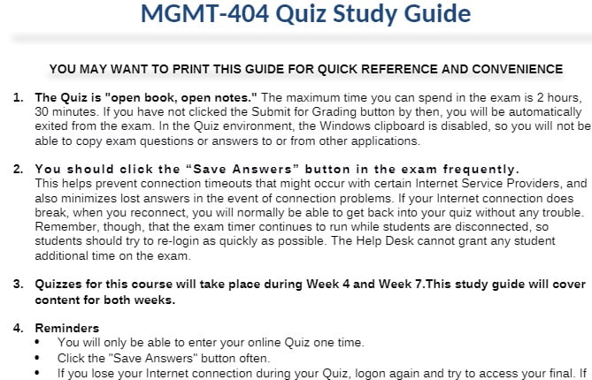 MGMT 404 MGMT404 MGMT/404 Quiz Study Guides