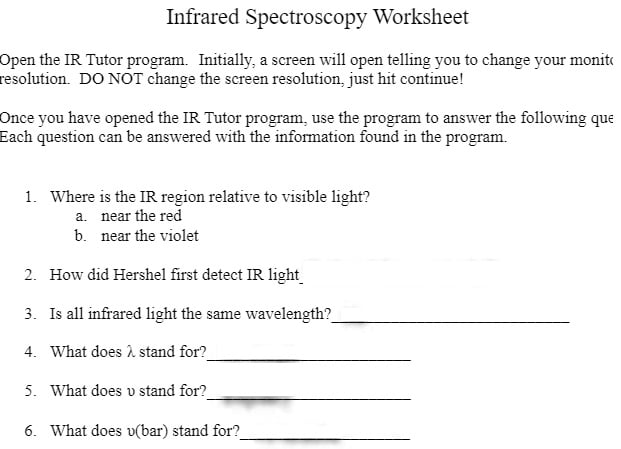 CHEM 237 CHEM237 Infrared Spectroscopy Worksheet - Texas A&M