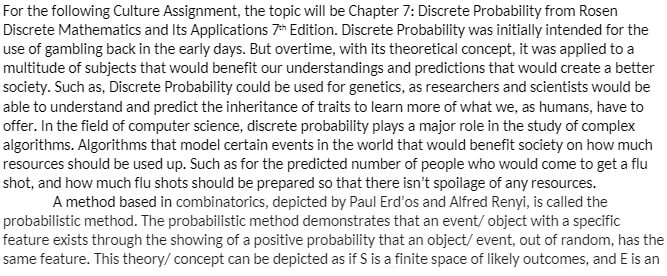 CSCE 222 CSCE222 Chapter 7 Discrete Probability Culture Assignment - Texas A&M