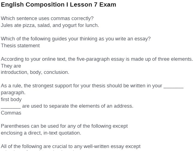 EN 120 EN120 EN/120 English Composition I Lesson 7 Exam