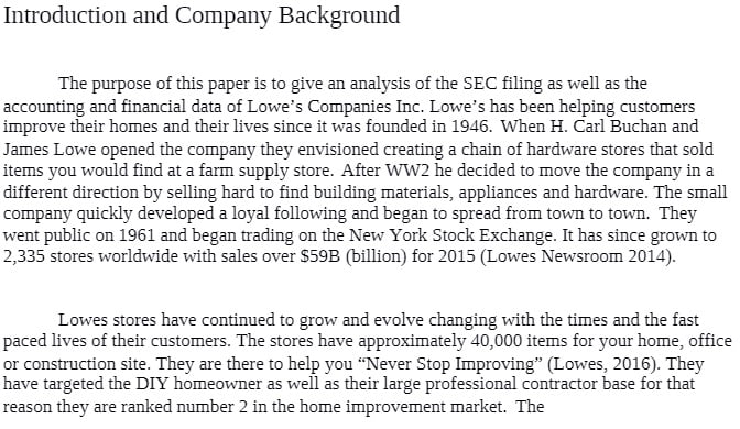ACCT 301 ACCT301 ACCT/301 SEC Report - Lowe's Companies Inc