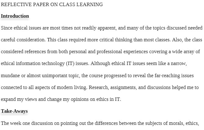 IFSM 304 IFSM304 IFSM/304 Paper D - Reflective Paper on Class Learning