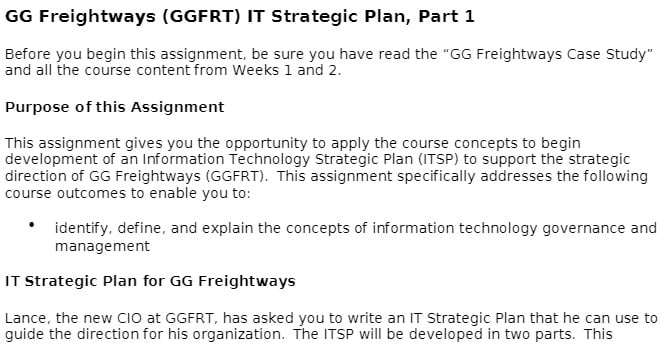 IFSM 304 IFSM304 IFSM/304 GG Freightways (GGFRT) IT Strategic Plan Part 1