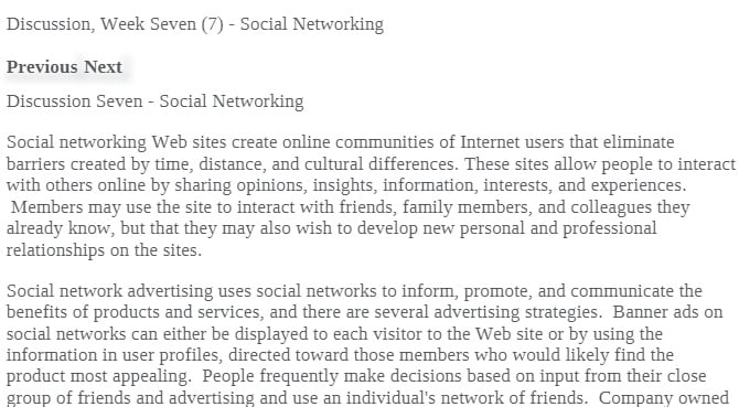 IFSM 304 IFSM304 IFSM/304 Discussion Week Seven (7) - Social Networking