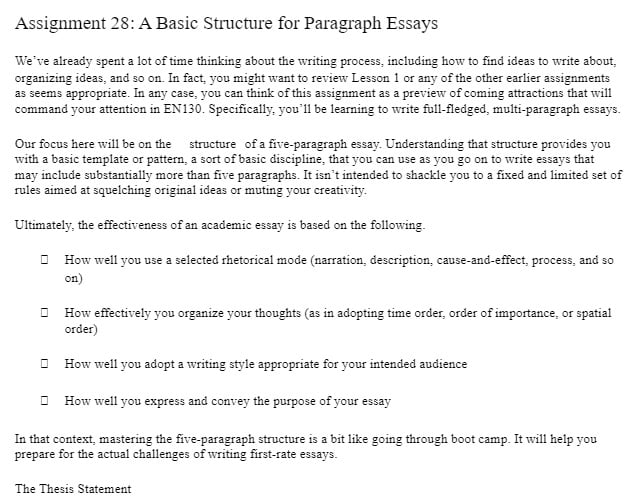 ENGLISH 120 ENGLISH120 Basic Structure for Paragraph Essays - Ashworth College