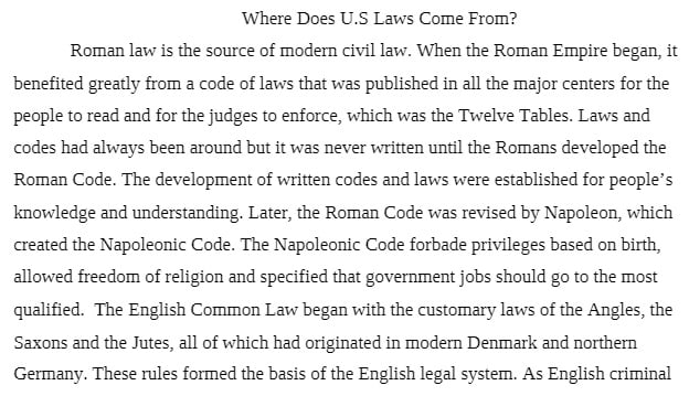 WMBA 2001 WMBA2001 WMBA/2001 Week 1 Assignment - Where Does U.S Laws Come From