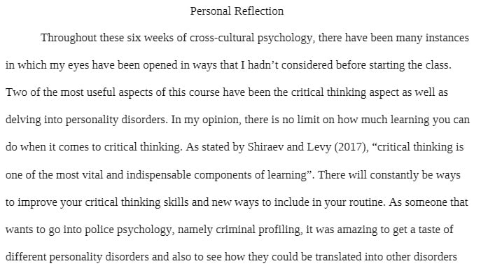 PSYC 2001 PSYC2001 PSYC/2001 Wk6Assgn2 - Personal Reflection