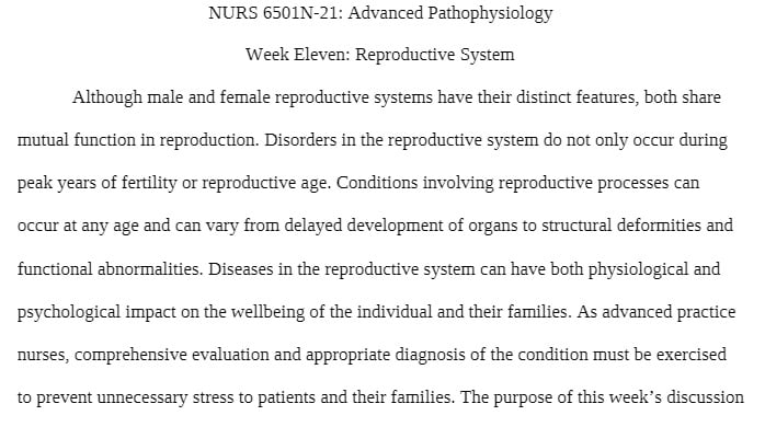NURS 6501 NURS6501 NURS/6501 Week Eleven - Reproductive System