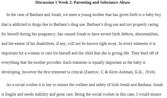 SOCW 6200 SOCW6200 SOCW/6200 Discussion 1 Week 2 - Parenting and Substance Abuse