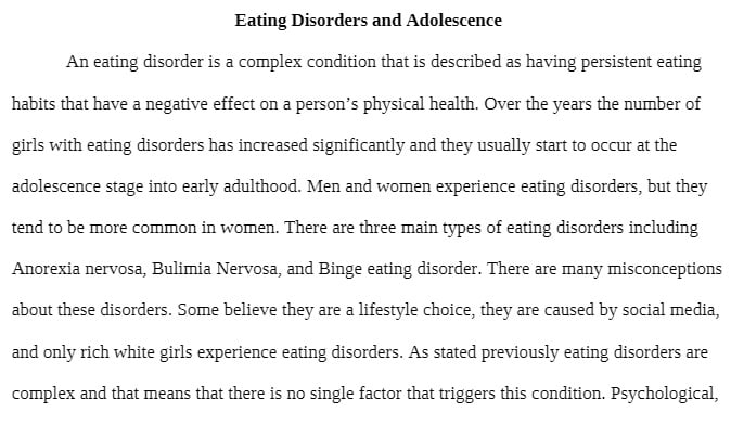 SOCW 6200 SOCW6200 SOCW/6200 Eating Disorders and Adolescence