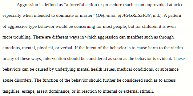 PSY 638 Short Paper Module 8 Aggression in Childhood.docx- Snhu