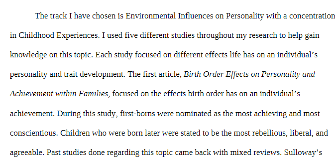 PSY216 PSY 216 Environmental Influences on Personality- Snhu